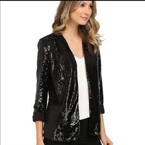 Sam Edelman Black All Over Sequin Open Front Career Office Blazer Jacket XS